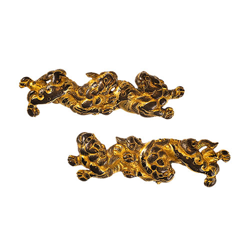 蝦夷 二疋獅子図目貫