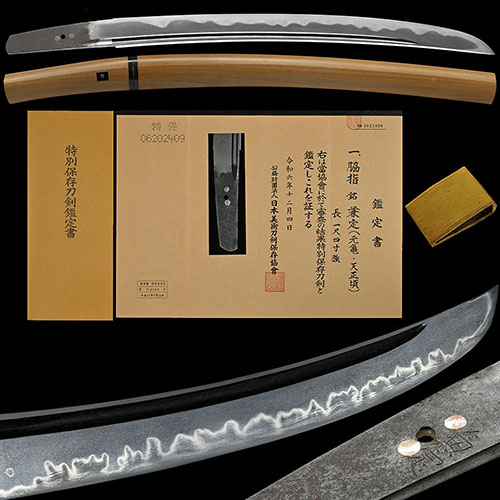 兼定 身幅3.4cm平造豪壮脇差 美しい杢目肌に互の目に箱刃交え金筋砂流し幾重にも頻りに掛る傑作 一尺四寸一分