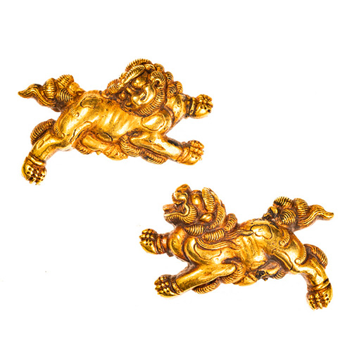 京金工 金無垢 獅子図目貫