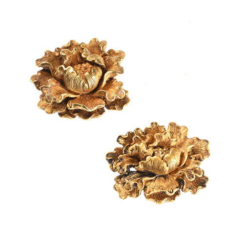 金無垢 割際端銘 元広(花押)一輪牡丹図目貫