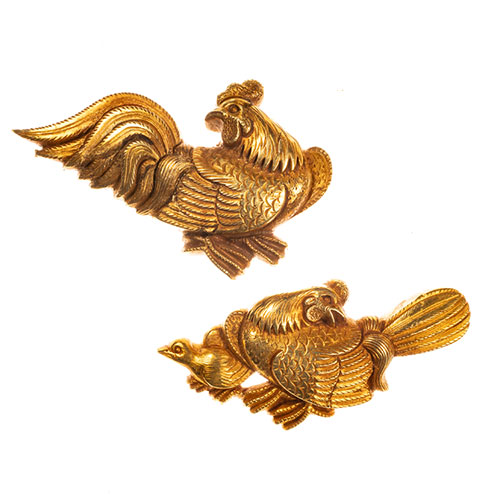 程乗 鶏図金無垢目貫