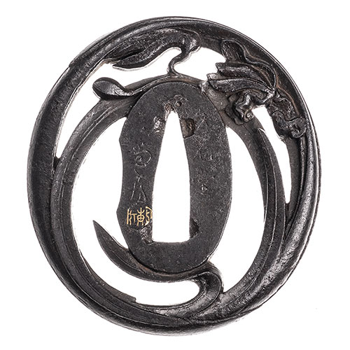 銘 鉄元堂 尚房(金印）花菖蒲図透鍔